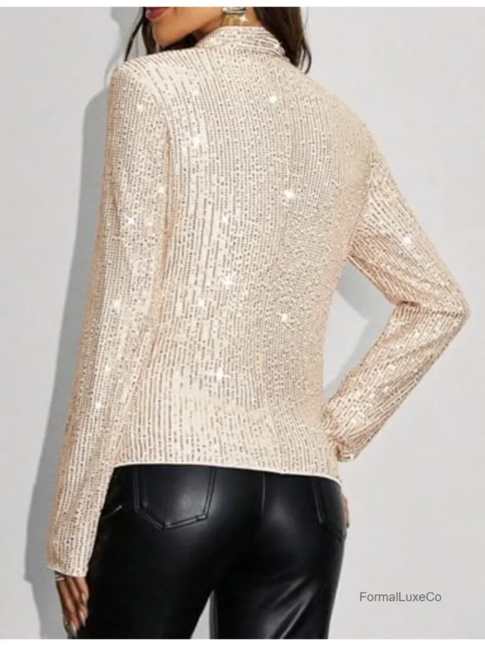 Sequin Blazer Jacket Long Sleeve Open Front Glitter Party Coat